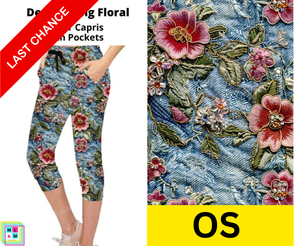 Denim Bling Floral Jogger Capri