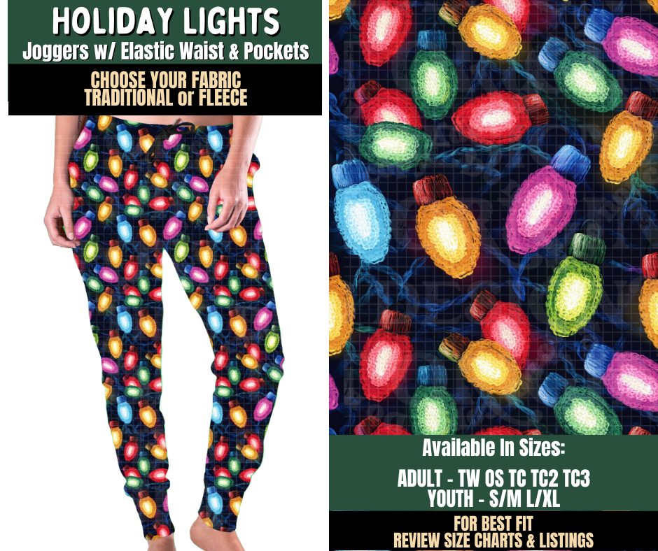 Preorder! Closes 8/12. ETA Nov. Holiday Lights Joggers Choose Fleece or Traditional