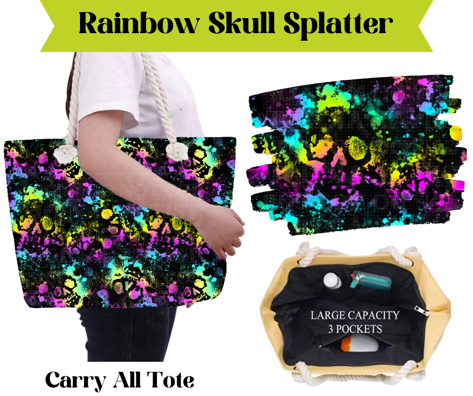 Preorder! Closes 3/16. ETA May. Rainbow Skull Splatter Carry All Tote