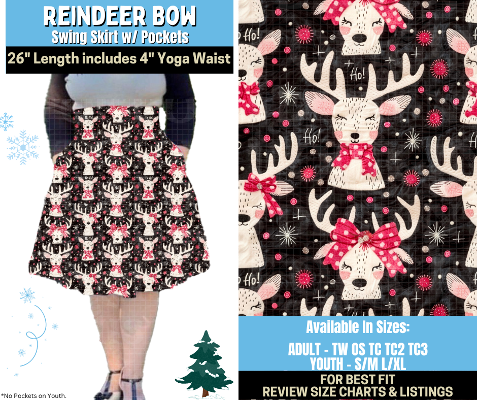Preorder! Closes 8/28. ETA Nov. Reindeer Bow Swing Skirt