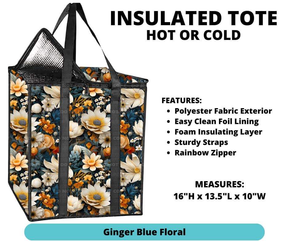 Ginger Blue Floral Insulated Tote - Alonna's Legging Land