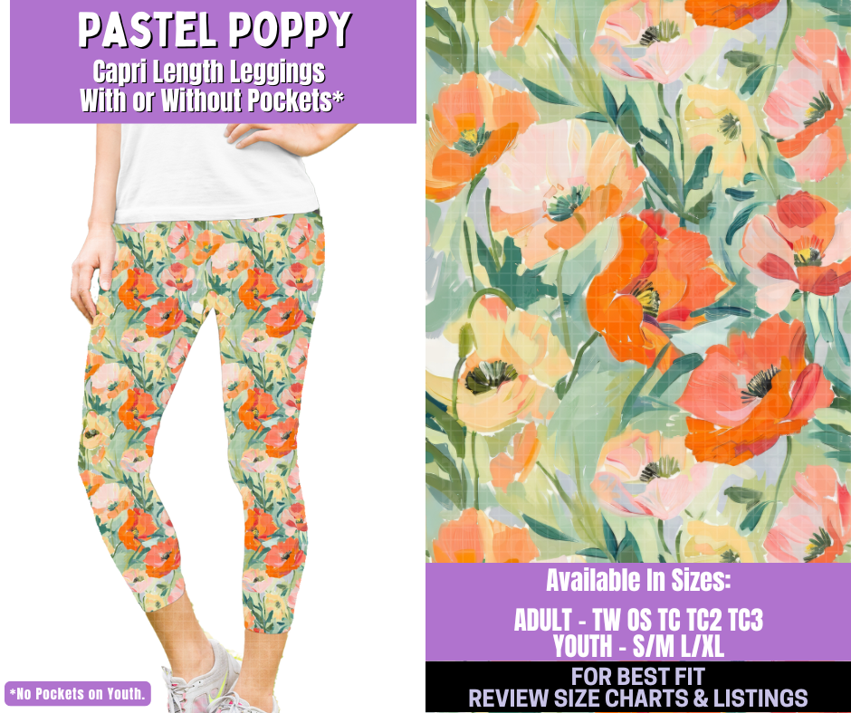 Preorder! Closes 1/5. ETA March. Pastel Poppy Capri Length Leggings w/wo Pockets