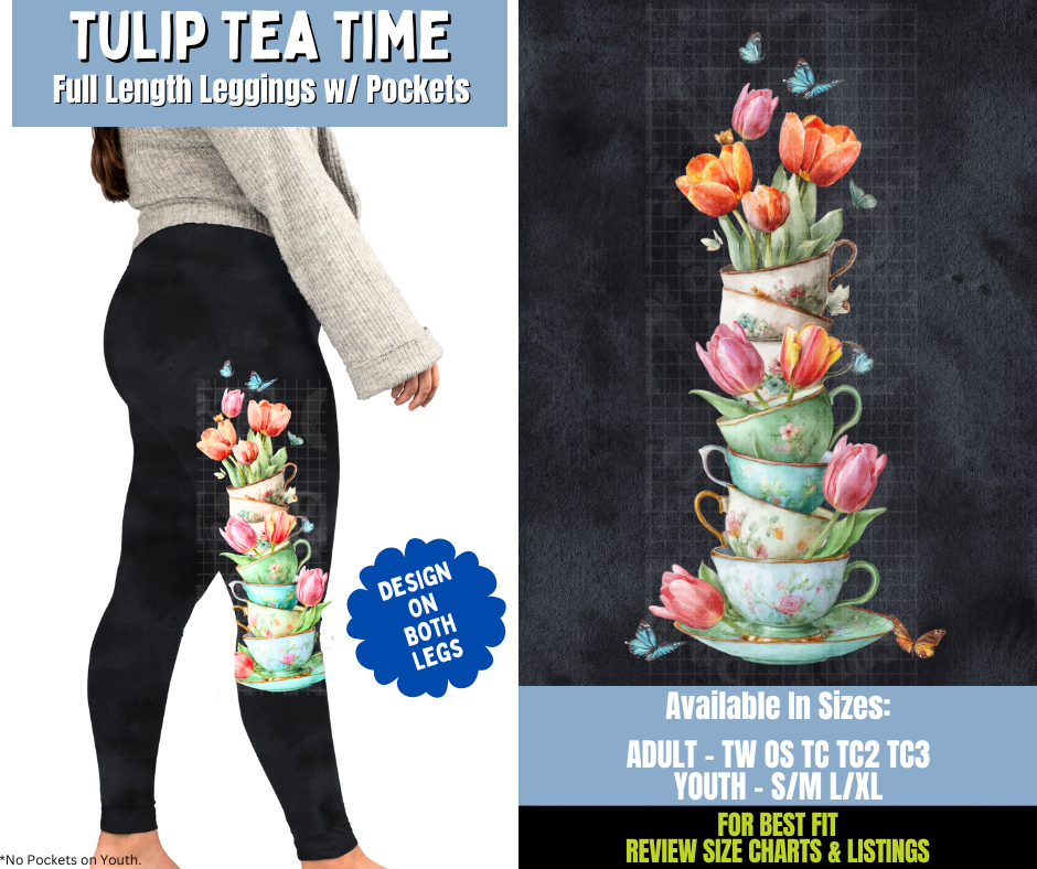 Preorder! Closes 12/15. ETA March. Tulip Tea Time Full Length Leggings w/ Side Leg Designs