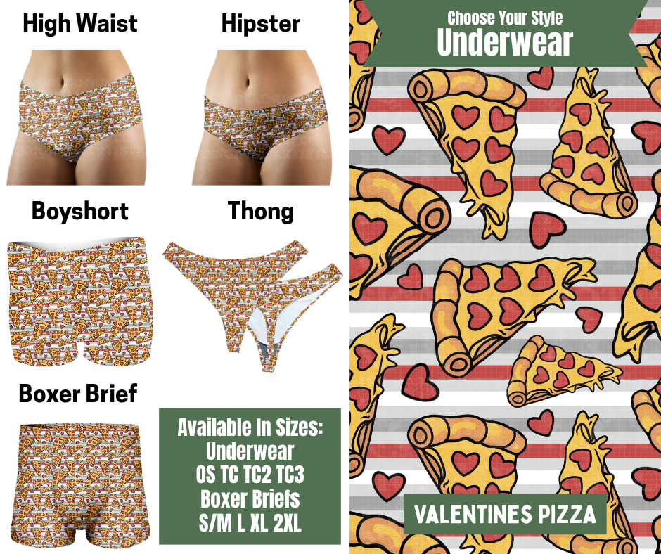 Preorder! Closes 11/24. ETA Jan. Valentine's Pizza Hipster, High Waist, Boyshort, & Thong Underwear & Boxer Briefs