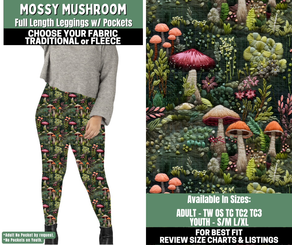 Preorder! Closes 12/4. ETA Feb. Mossy Mushroom Leggings Choose Fleece or Traditional