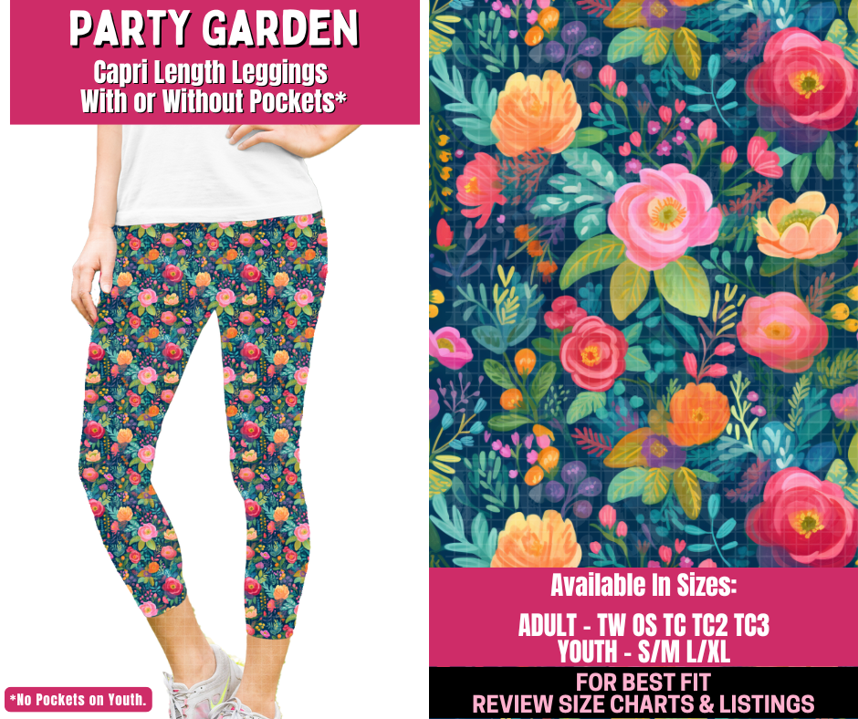 Preorder! Closes 12/31. ETA March. Party Garden Full Length Capri Length Leggings w/wo Pockets