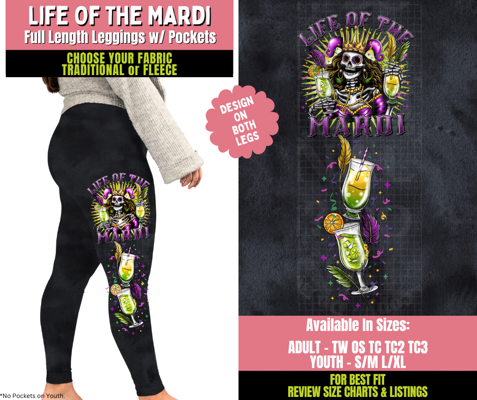 Preorder! Closes 11/20. ETA Jan. Life Of The Mardi Watercolor Leggings w/ Side Leg Designs Choose Fleece or Traditional