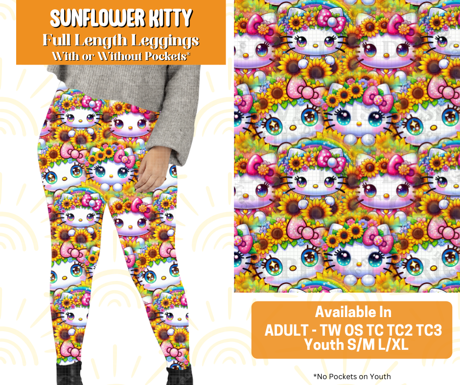 Preorder! Closes 5/16. ETA July. Sunflower Kitty Full Length Leggings w/wo Pockets