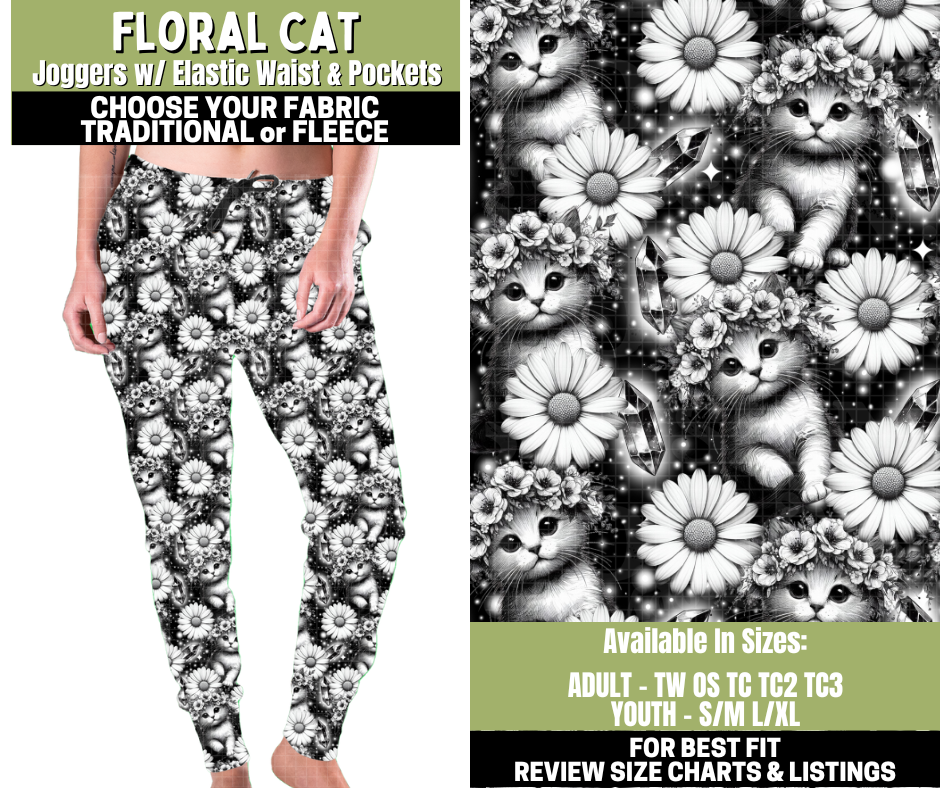 Preorder! Closes 11/6. ETA Jan. Floral Cat Joggers Choose Fleece or Traditional