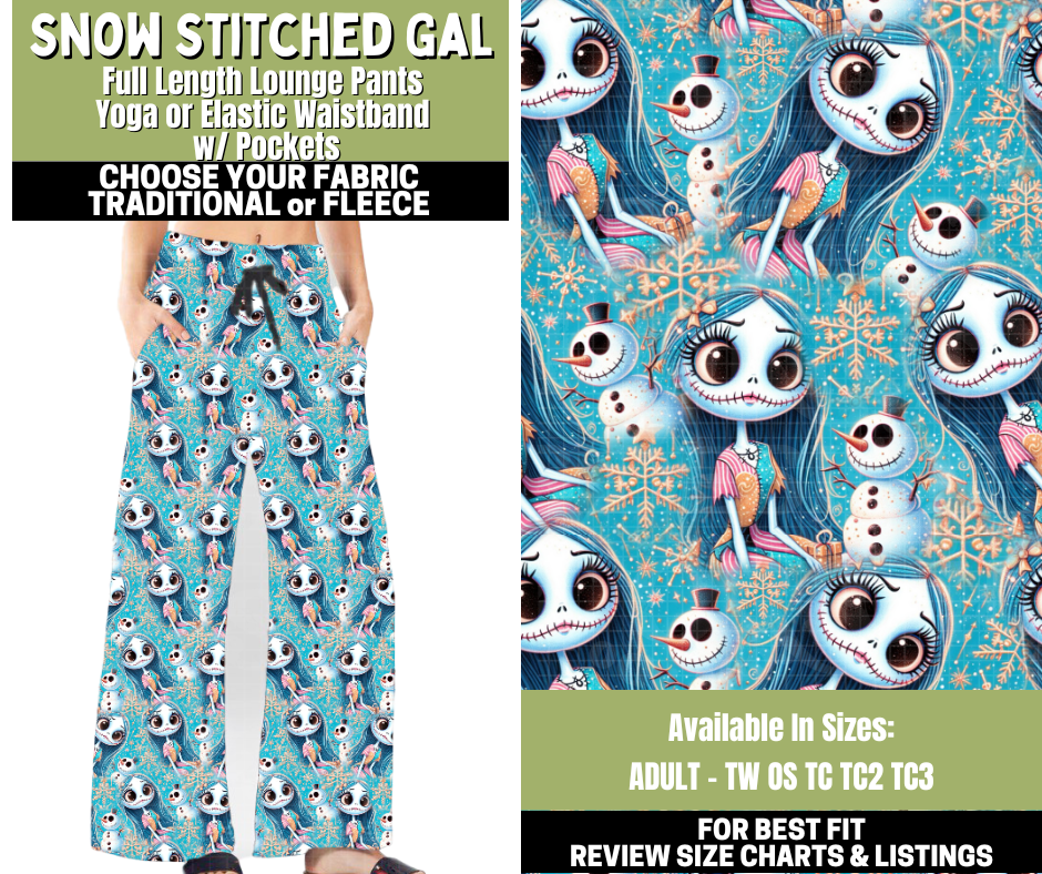 Preorder! Closes 11/6. ETA Jan. Snow Stitched Gal Lounge Pants Choose Fleece or Traditional