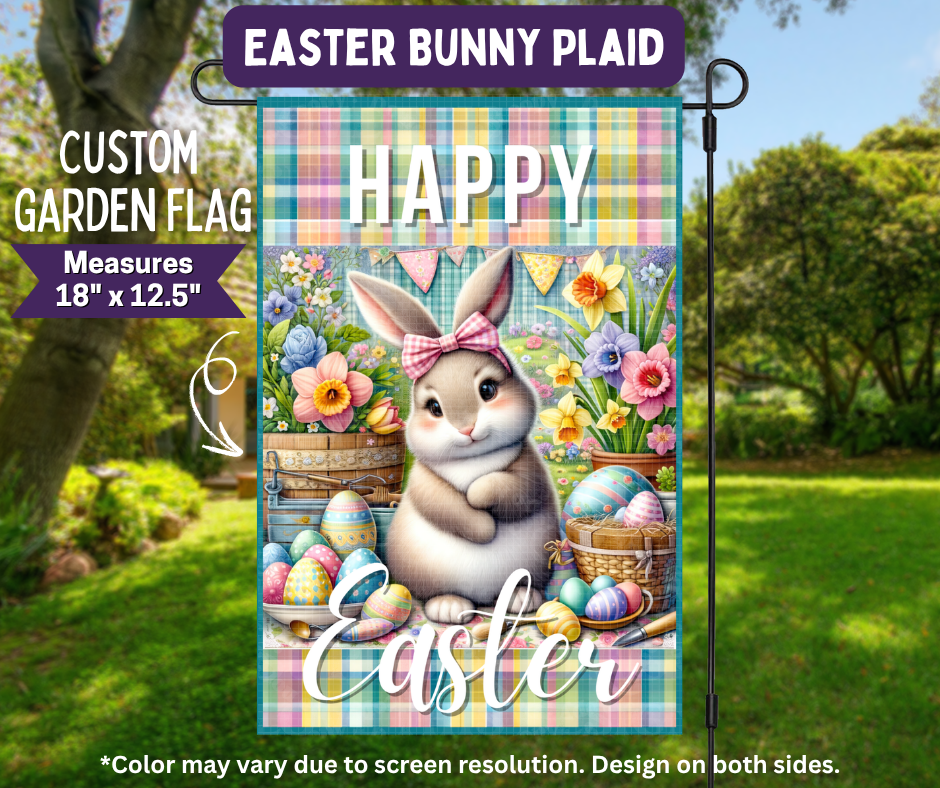Preorder! Closes 11/9. ETA Feb. Easter Bunny Plaid Garden Flag