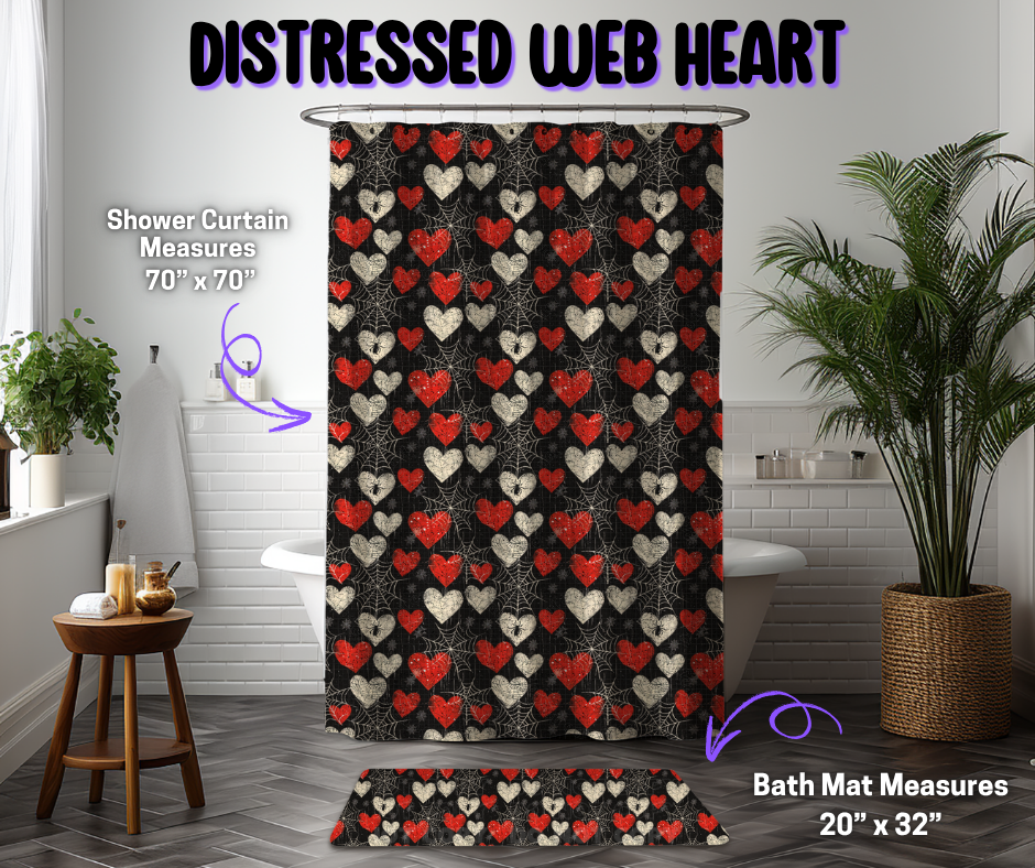 Preorder! Closes 12/8. ETA March. Distressed Web Heart Custom Shower Curtain and/or Bath Mat