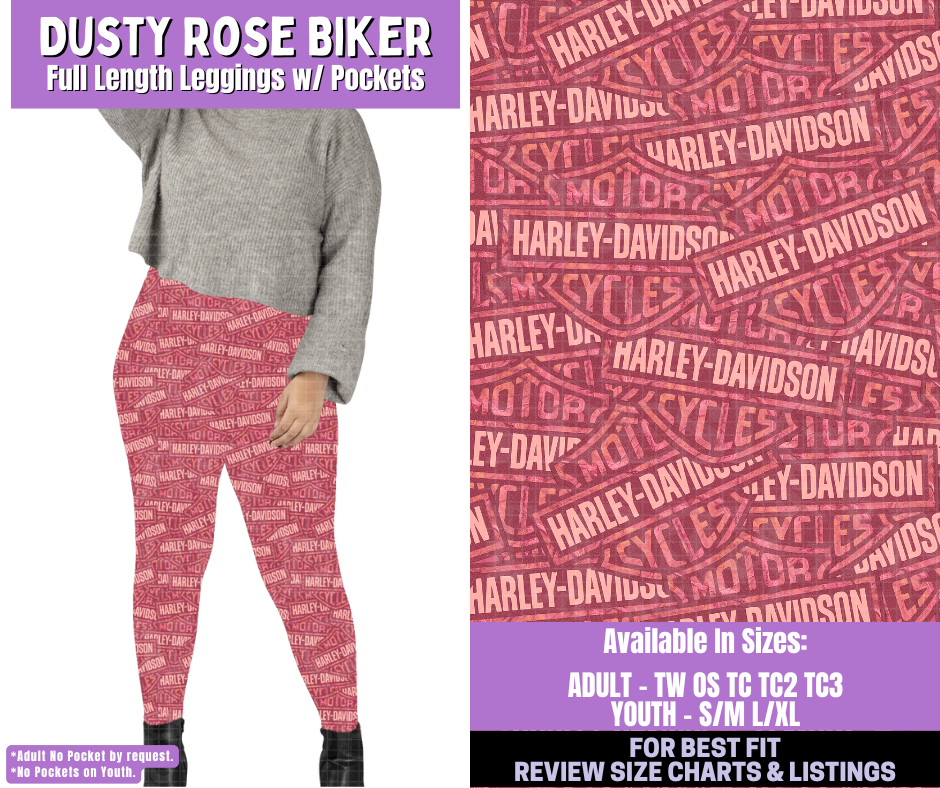 Preorder! Closes 1/5. ETA March. Dusty Rose Biker Full Length Leggings w/wo Pockets