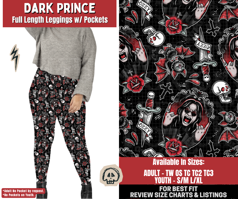 Preorder! Closes 12/22. ETA March. Dark Prince Full Length Leggings w/wo Pockets