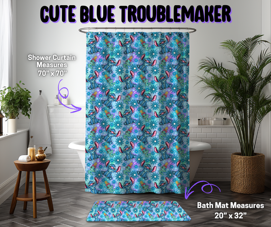 Preorder! Closes 12/8. ETA March. Cute Blue Troublemaker Custom Shower Curtain and/or Bath Mat