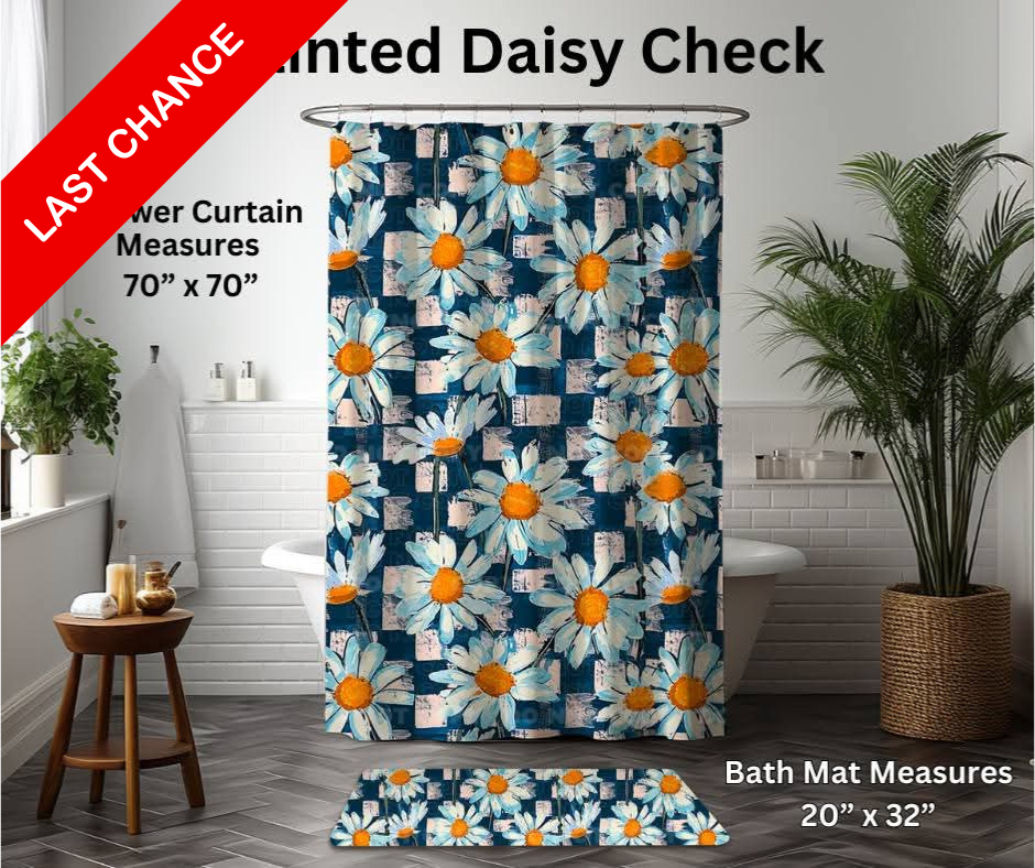 Painted Daisy Check Custom Bath Mat