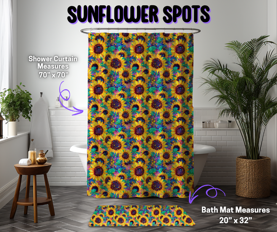 Preorder! Closes 12/8. ETA March. Sunflower Spots Custom Shower Curtain and/or Bath Mat