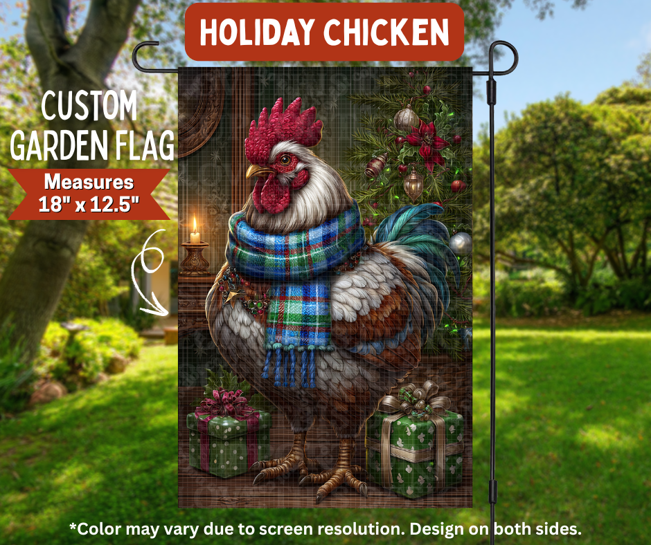 Preorder! Closes 8/10. ETA Nov. Holiday Chicken Garden Flag