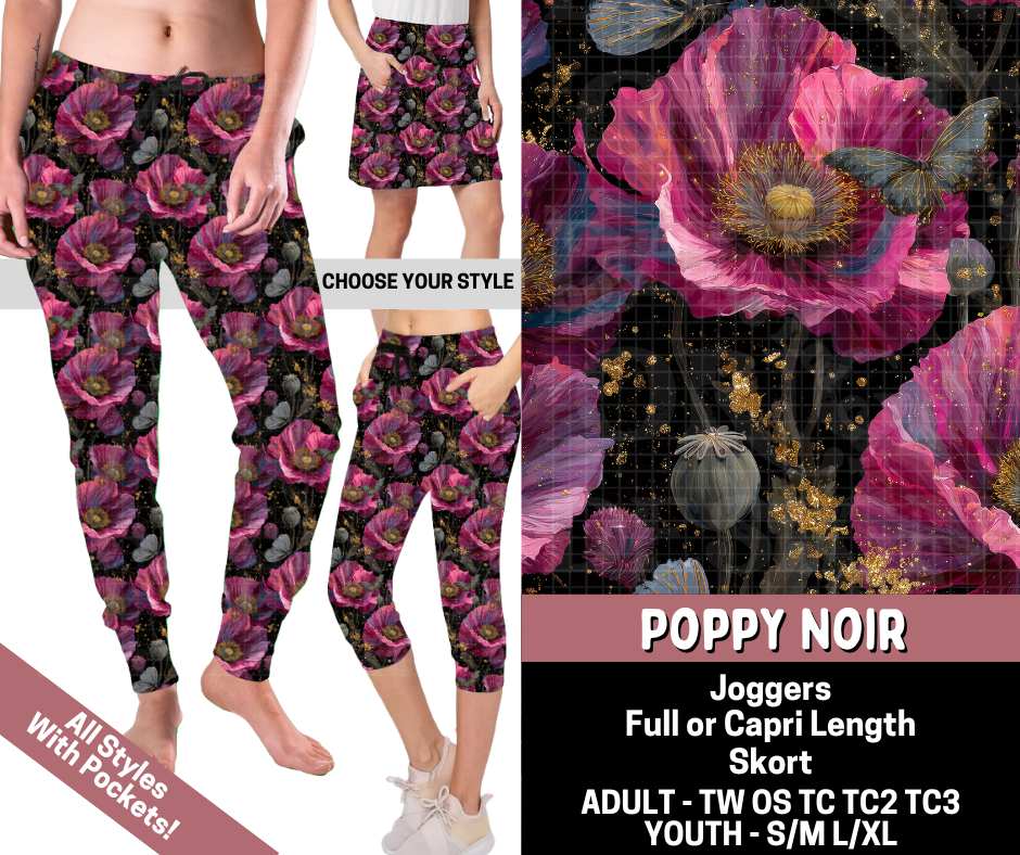 Preorder! Closes 6/11. ETA Sept. Poppy Noir Combo Jogger Lengths & Skort