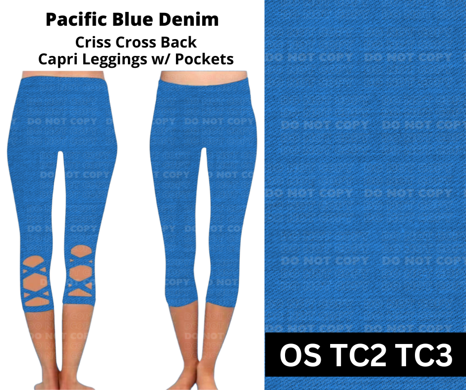 Pacific Blue Denim Criss Cross Capri w/ Pockets