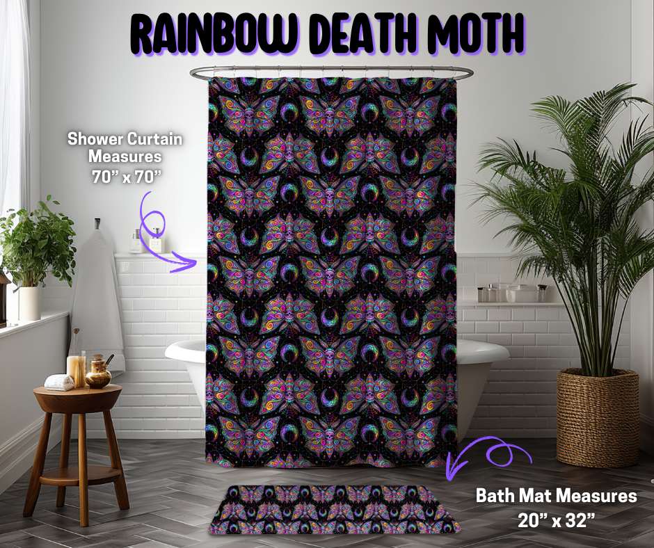 Preorder! Closes 12/8. ETA March. Rainbow Death Moth Custom Shower Curtain and/or Bath Mat
