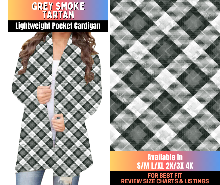 Preorder! Closes 10/16. ETA Jan. Grey Smoke Tartan Pocket Cardigan