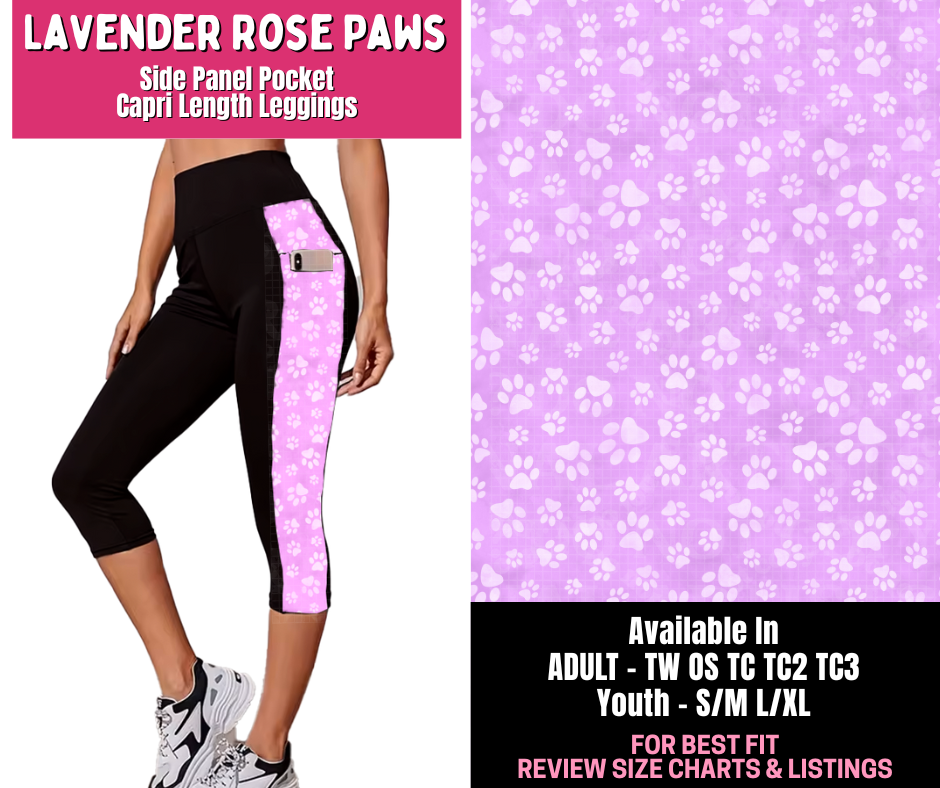 Preorder! Closes 1/1. ETA March. Lavender Rose Paws Panel Pocket Capri Length Leggings