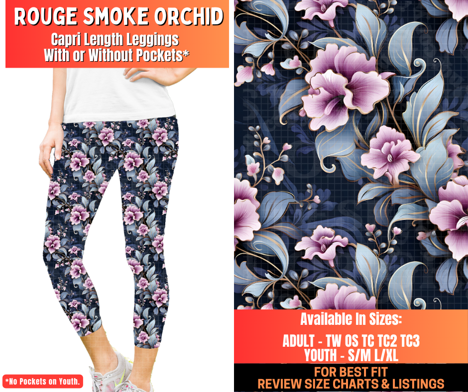 Preorder! Closes 12/29. ETA March. Rouge Smoke Orchid Capri Length Leggings w/wo Pockets