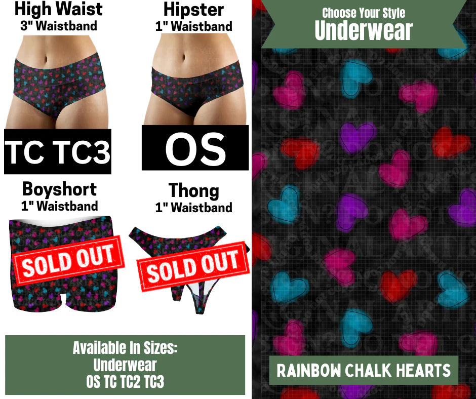 Rainbow Chalk Hearts Hipster, High Waist Underwear - Alonna's Legging Land