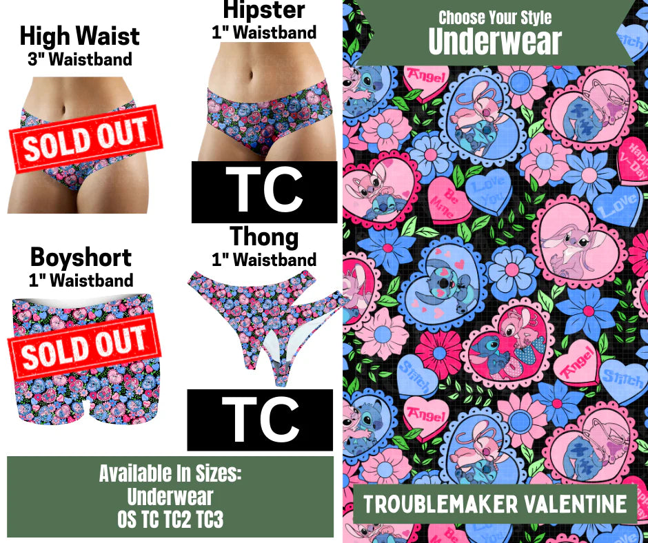 Troublemaker Valentine Hipster, Thong Underwear - Alonna's Legging Land