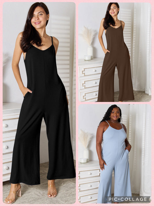 Spaghetti Strap V-Neck Jumpsuit (3 Color Options)