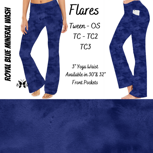 Royal Blue Mineral Wash Yoga Flares with Pockets