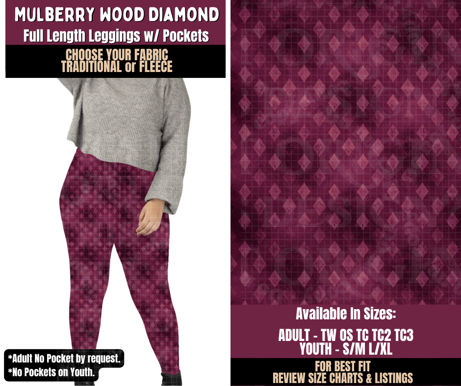 Preorder! Closes 11/11. ETA Feb. Mulberry Wood Diamond Leggings Choose Fleece or Traditional