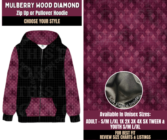 Preorder! Closes 11/11. ETA Feb. Mulberry Wood Diamond Zip-Up or Pullover Hoodie