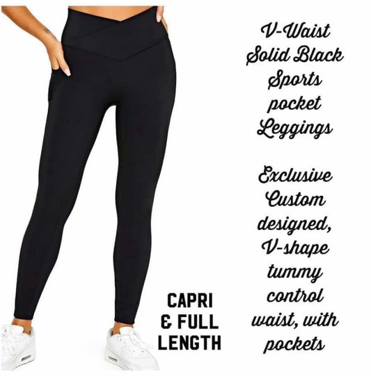 V-Waist Tummy Control Leggings with Pockets - FULL LENGTH