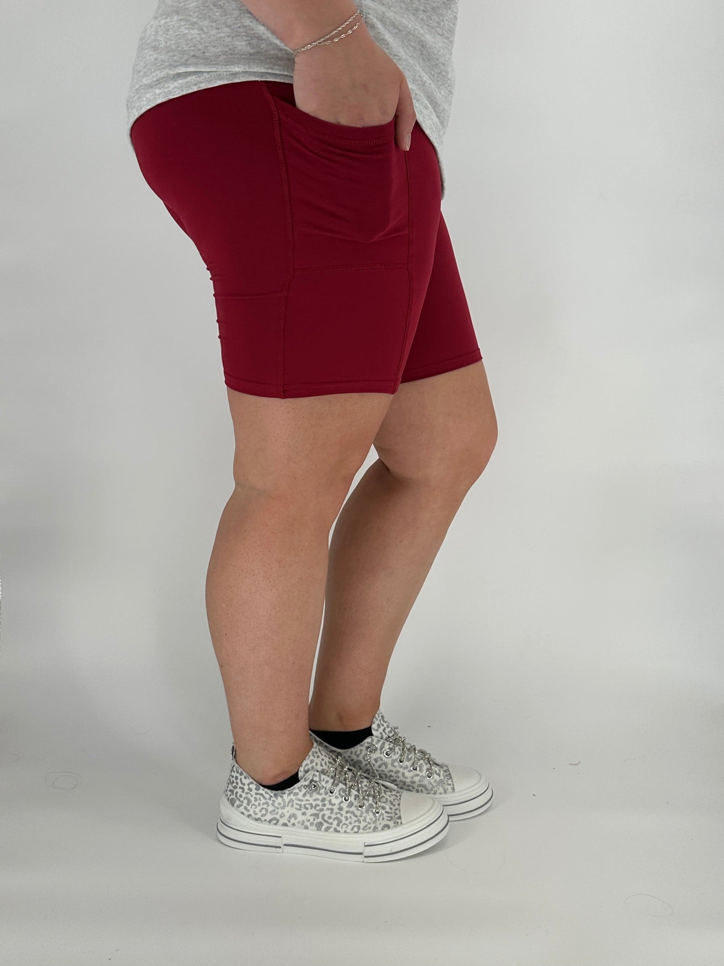 Wine Biker Shorts w/ Pockets
