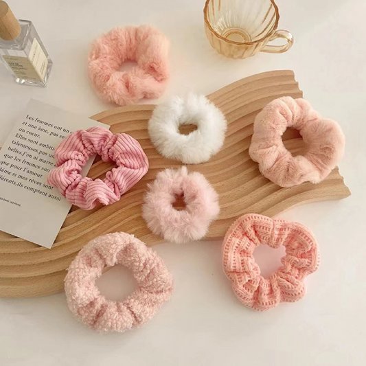 FUZZY HAIR SCRUNCHIES (7 PIECES BUNDLE) - Alonna's Legging Land