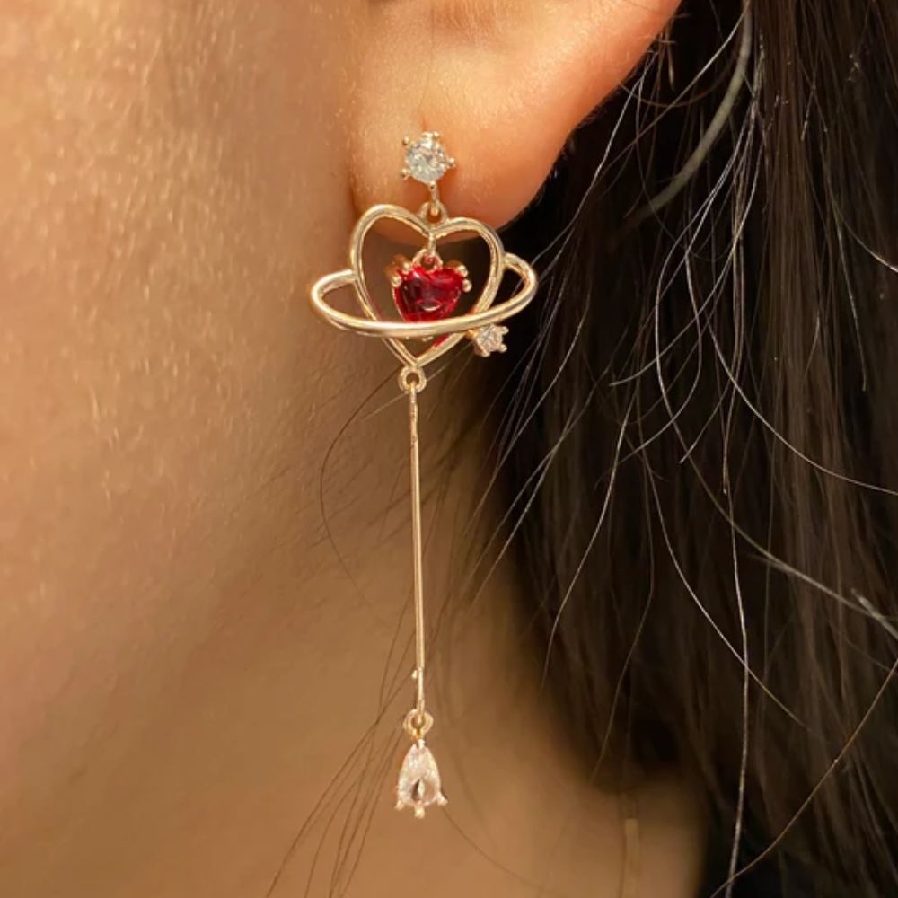 RED HEART THREADER EARRINGS (PAIR) - Alonna's Legging Land
