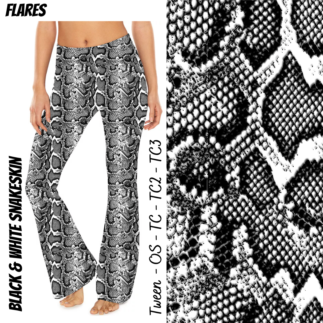 Black & White Snake Skin - Yoga Flares with Pockets