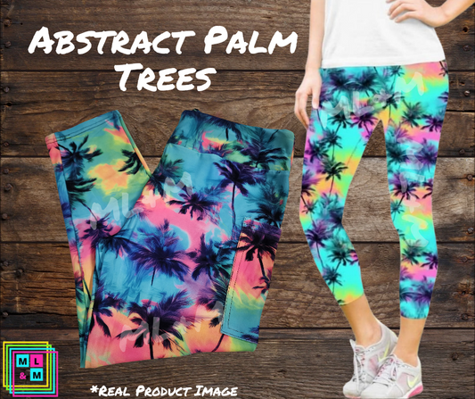 Abstract Palm Trees Capri Length w/ Pockets