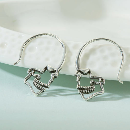SILVER SKULL HOOP EARRINGS (PAIR)
