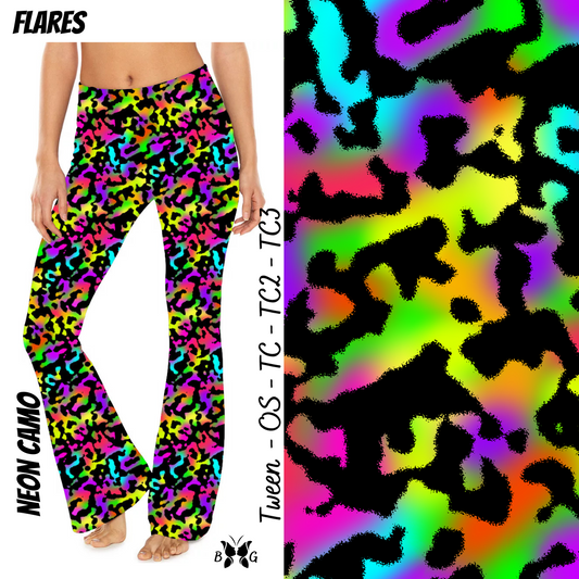 Neon Camo Yoga Flares with Pockets