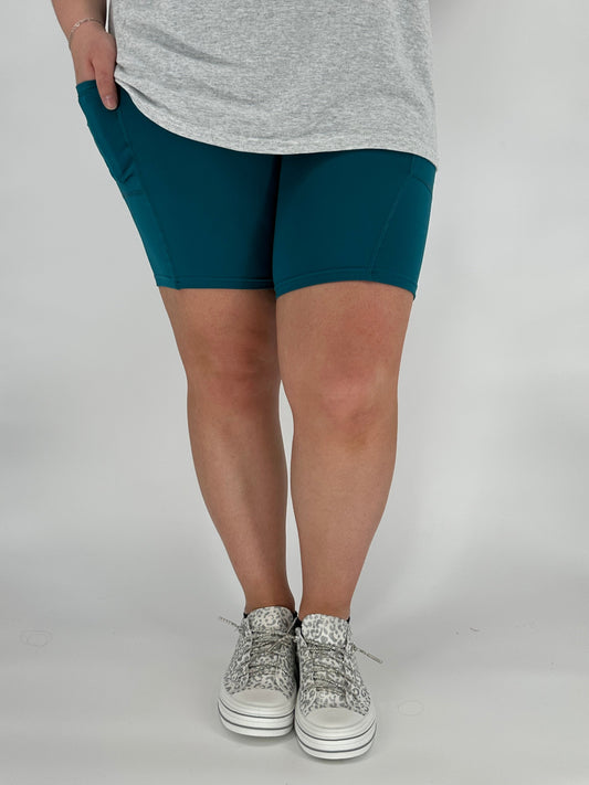 Teal Biker Shorts w/ Pockets