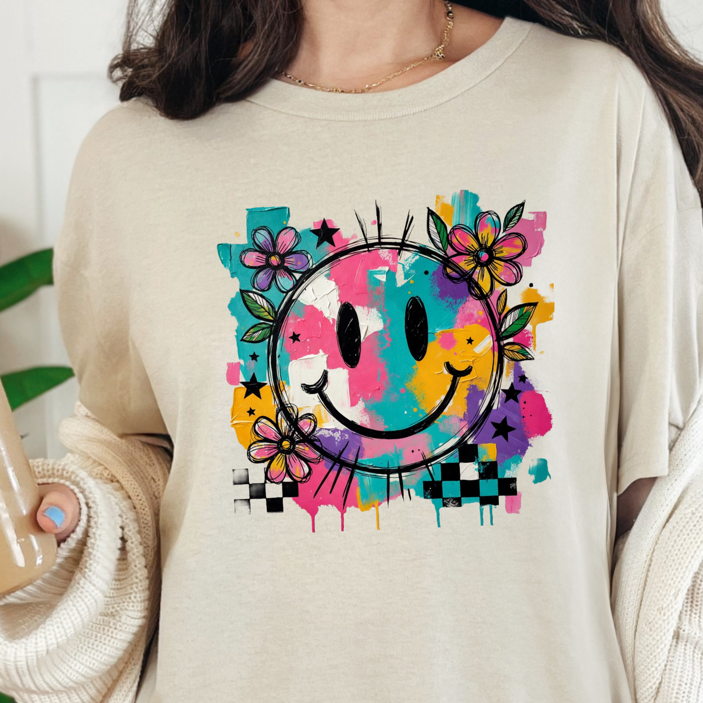 Floral Happy Face Graphic Tee