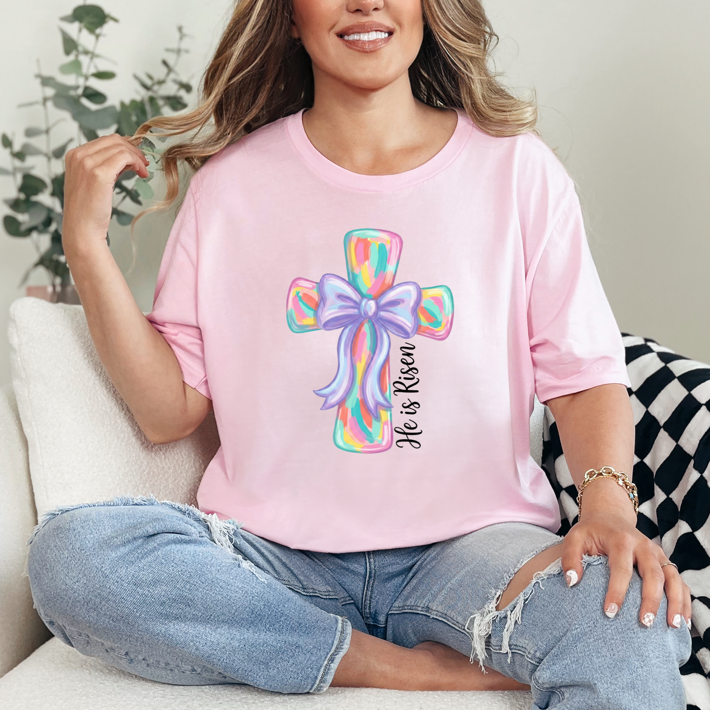 He Is Risen Cross Graphic Tee - Alonna's Legging Land