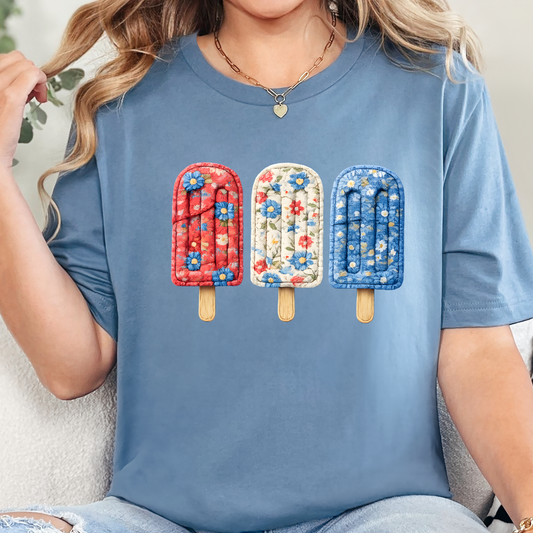 Wholesale 4th of July Popsicle Graphic Tee - Steel Blue Tee