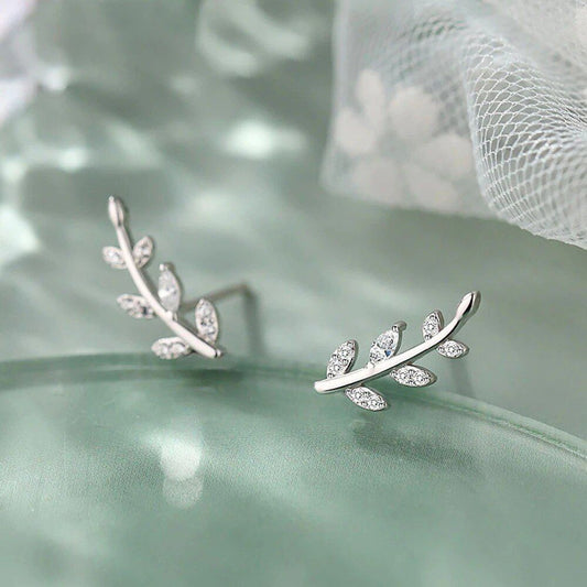 SPARKLING LEAF CLIMBER EARRINGS (PAIR) - Alonna's Legging Land
