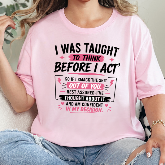 Wholesale To Think Before I Act Graphic Tee - Soft Pink
