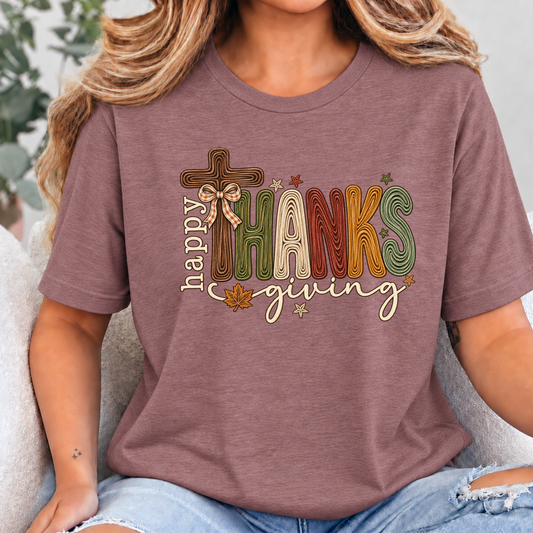 Wholesale Happy Thanksgiving Outline Graphic Tee - Heather Mauve