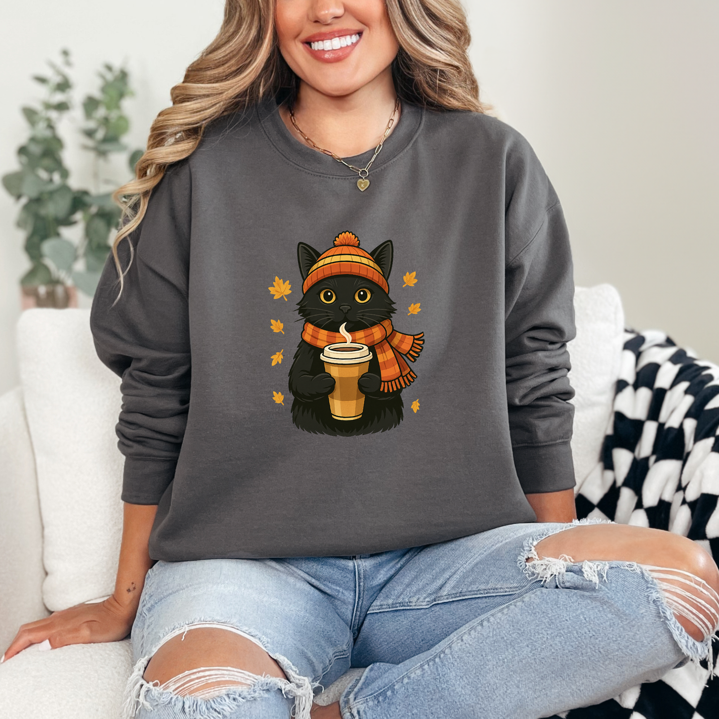 Fall Cat with Latte Sweatshirt